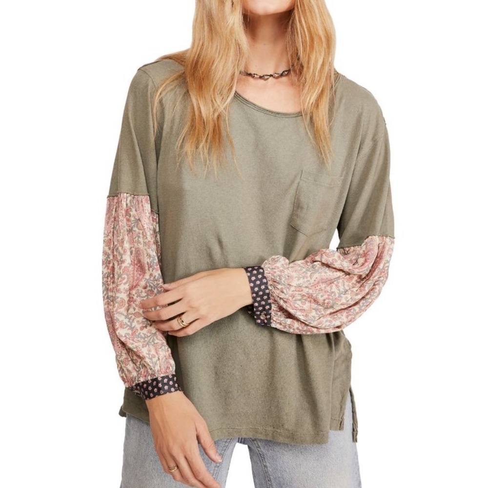 Free People | Jade Top Sage Green Long Sleeve Blouse Women’s Size Small